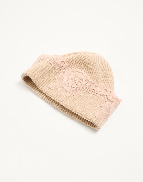 Valentino Garavani - Vlogo Signature Cashmere And Lace Beanie - Alabaster - Woman - Soft Accessories - Accessories