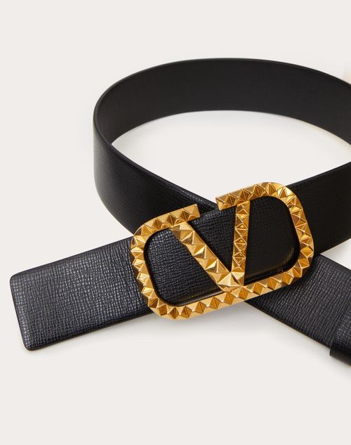 Valentino Garavani - Vlogo Signature Belt In Grainy Calfskin 35 Mm - Black - Man - Belts