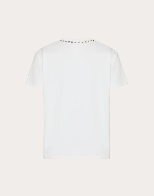 Valentino - Cotton Crewneck T-shirt With Black Untitled Studs - White - Man - T-shirts And Sweatshirts