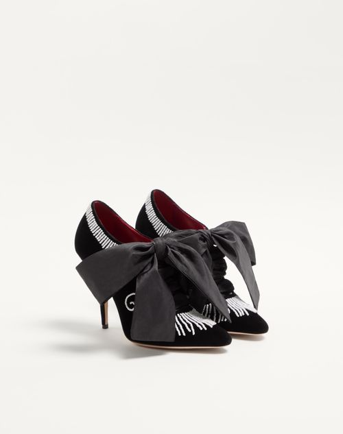 Valentino Garavani - Rockocò Velvet Ankle Boot With Beaded Embroidery 105mm - Black - Woman - Pumps
