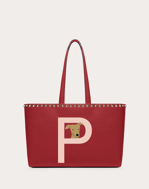 Valentino Garavani - Valentino Garavani Rockstud Pet Customizable Small Tote Bag - Red V./poudre - Woman - Rockstud Pet - Bags