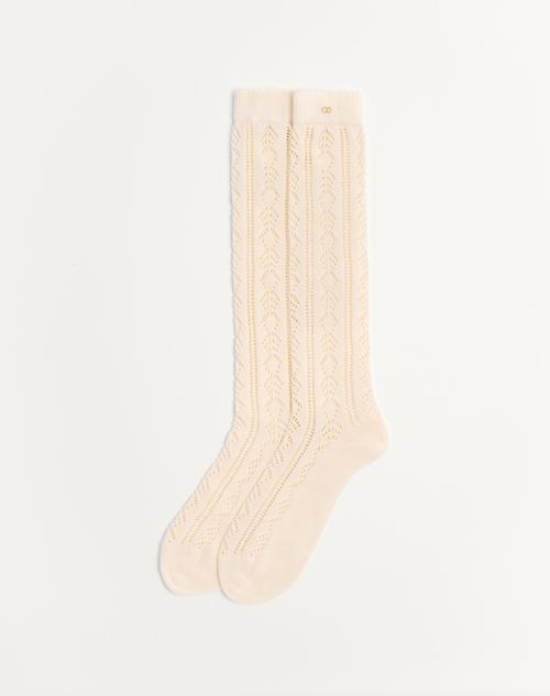 Valentino - Perforated Cotton Socks With Vlogo - Butter - Man - Soft Accessories