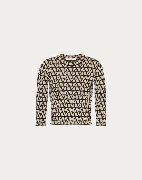 Valentino - Pull En Laine Toile Iconographe - Beige/noir - Femme - Maille