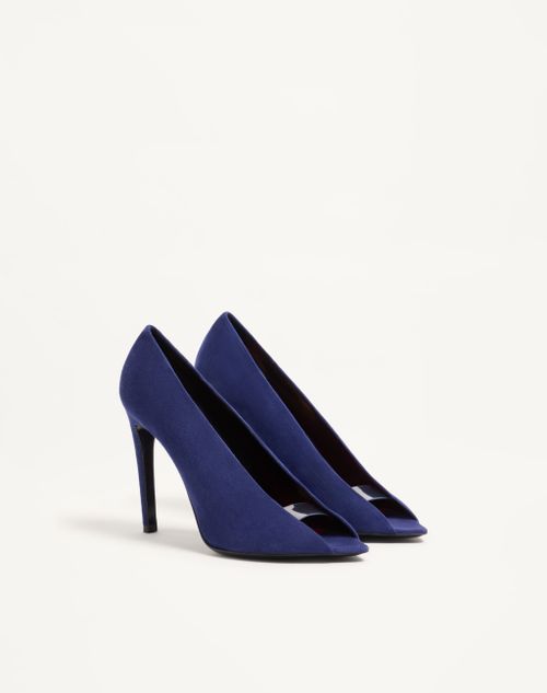 Valentino Garavani - Open Toe Révélé Suede Pumps 105mm - Indigo - Woman - Pumps And Slingbacks