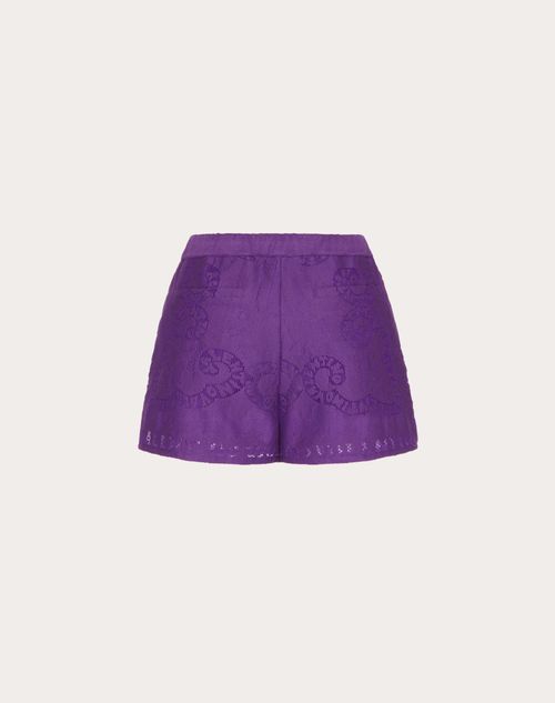 Valentino - Cotton Guipure Lace Shorts - Astral Purple - Frau - Hosen & Shorts