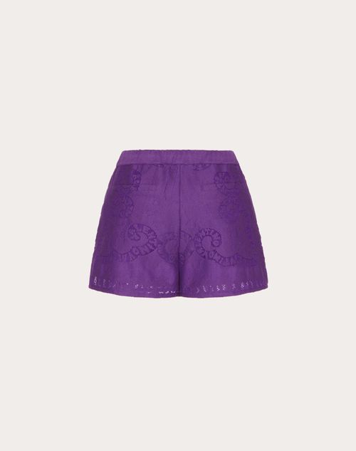Valentino - Shorts De Encaje Guipure De Algodón - Astral Purple - Mujer - Pantalones Largos Y Cortos
