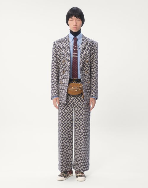 Valentino - Double-breasted Wool Jacket With Toute La V Jacquard Pattern - Blue/ivory - Man - Shelf - Mrtw - Formalwear - W1