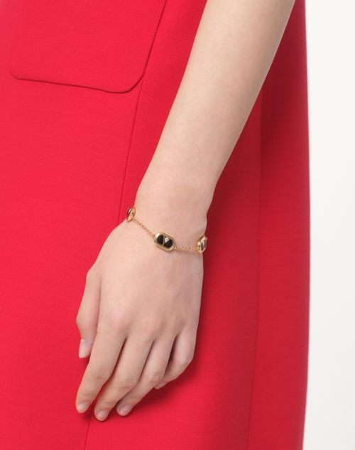 Valentino Garavani - Oval Bracelet In Metal, Enamel, Crystals And Swarovski® Pearl - Gold/black - Woman - Accessories