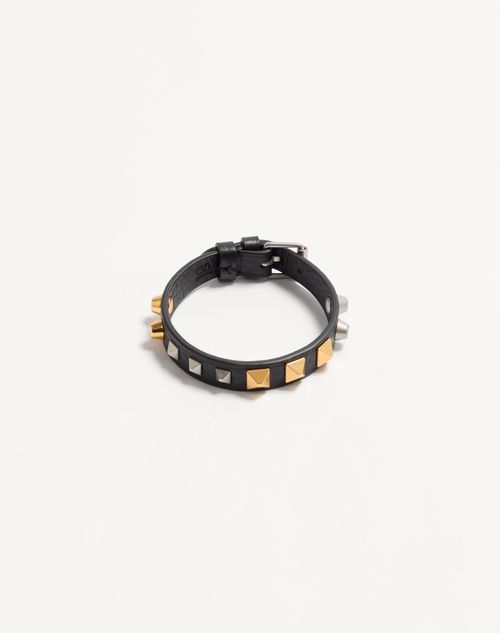Valentino Garavani - Rockstud Bracelet In Grainy Calfskin With A Mix Of Studs. - Black - Man - Jewelry