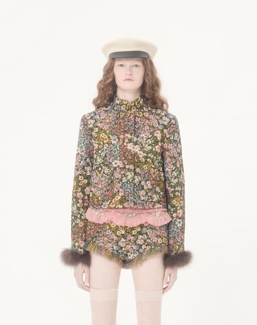 Valentino - Caban In Gobelin Apres L’hiver Fiorellini - Black/multicolor - Woman - Jackets And Blazers