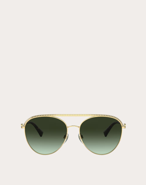 Valentino - Rectangular Acetate Frame Roman Stud - Gold/green - Woman - Eyewear