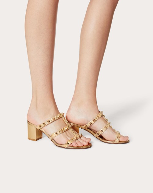 Rockstud raffia-trimmed leather sandals