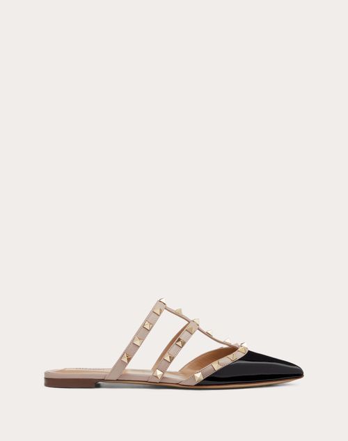 ressource Fjerde Siden Rockstud Patent-leather Mule for Woman in Black/poudre | Valentino CH