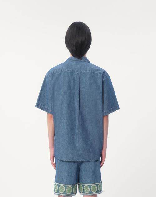 Denim Bowling Shirt for Man in Denim | Valentino US Denim Bowling Shirt for Man in Denim | Valentino US
