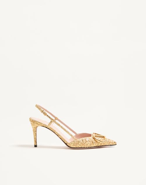 Valentino Garavani - Zapatos De Tacón Vlogo Signature De Jacquard Cloqué Con Correa Trasera Y Tacón De 80 mm - Oro - Mujer - Salones