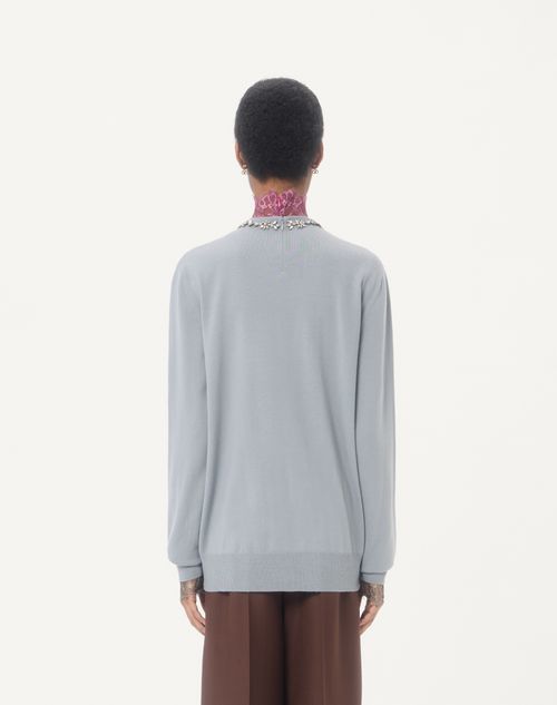 Valentino - Maglia In Lana Ricamata - Grigio - Donna - Maglieria