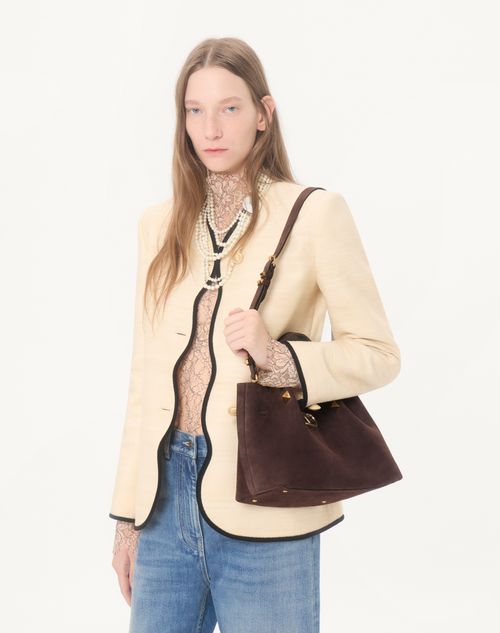 Valentino Garavani - Borsa Piccola Shopping Morbida Valentino Garavani In Suede - Ebano - Donna - Borse Shopping