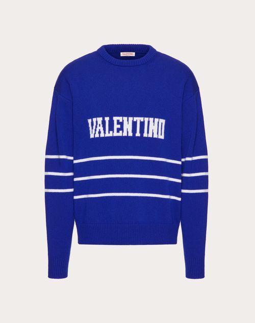 Valentino - Valentino Embroidered Crewneck Sweater - Cobalt/ivory - Man - Sweaters
