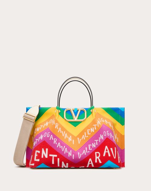Valentino Garavani - Valentino Garavani Escape Medium Shopping Bag In Canvas With Chevron Print24 - Multicolor/ivory/beige - Woman - Totes