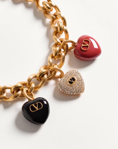 Valentino Garavani - Coeur Royal Necklace In Metal, Enamel And Swarovski® Crystals - Antique Brass - Woman - Jewellery