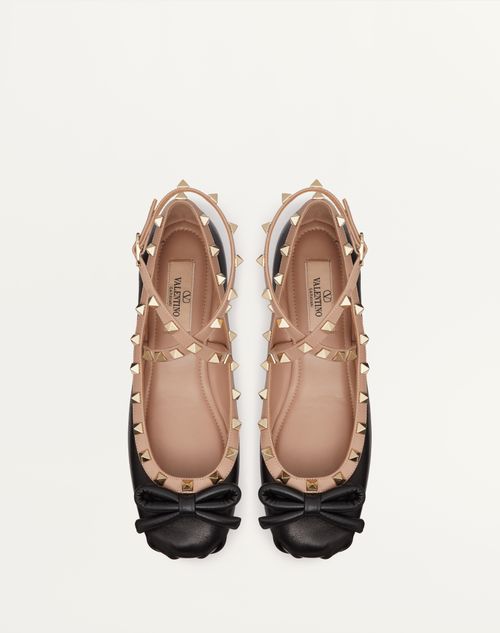 Rockstud Ballerina In Nappa Leather for Woman in Black | Valentino SI