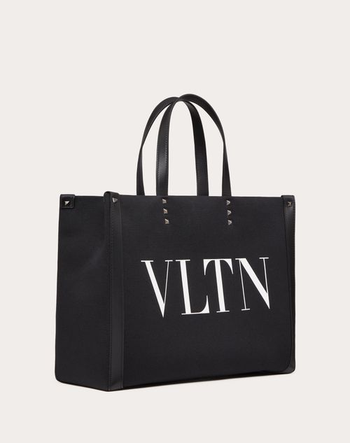 Borsa Shopping Media Vltn In Canvas per Uomo in Nero bianco Valentino IT