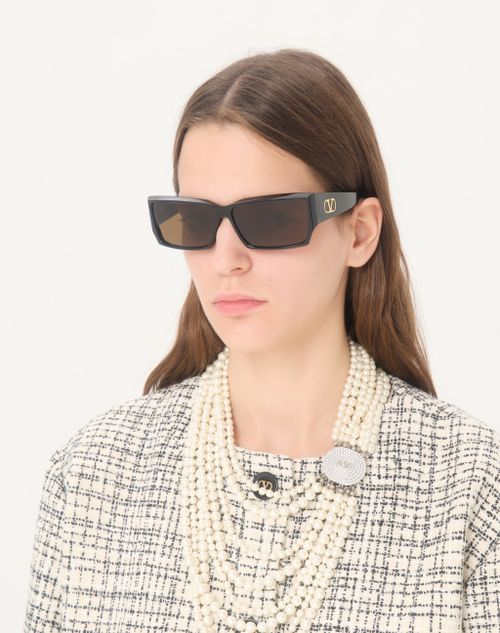 Valentino - Occhiale Rettangolare In Acetato - Nero/giallo - Unisex - Occhiali