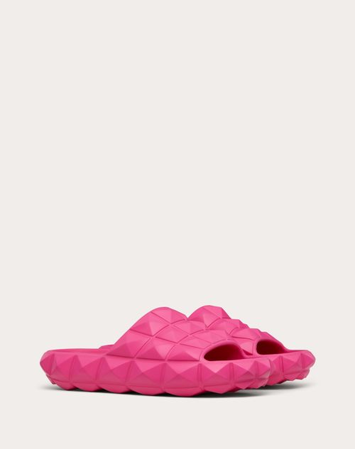 Valentino Garavani - Roman Stud Turtle Slide Sandal In Rubber - Fuchsia - Woman - Shoes