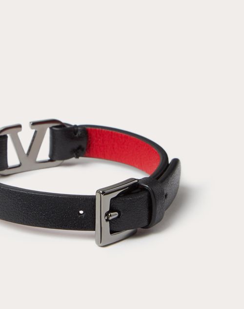 Vlogo Signature Leather Bracelet Black/pure Red | Valentino US