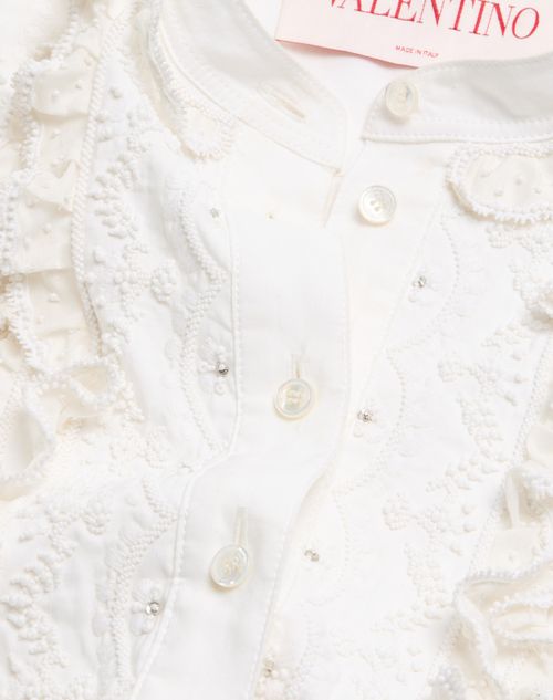Valentino - Embroidered Cotton And Linen Top - White - Woman - Shirts And Tops