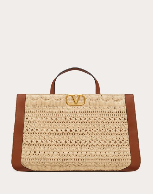 Valentino Garavani Roman Stud raffia shoulder bag - Brown