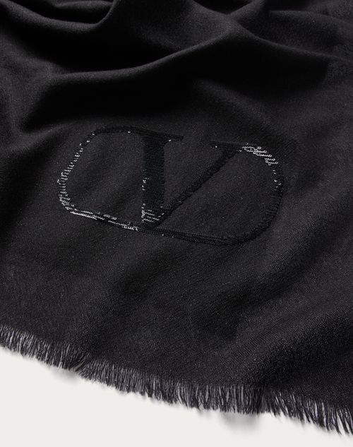 Valentino Garavani - Vlogo Signature Cashmere And Silk Shawl With Lurex Logo - Black - Woman - Soft Accessories
