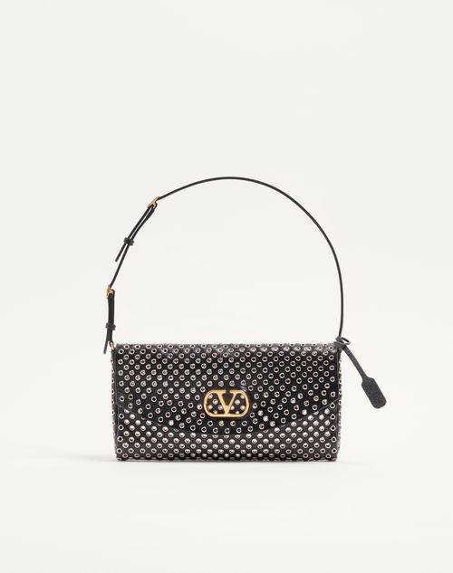 Valentino Garavani - Valentino Garavani Devain Small Shoulder Bag With Eyelets - Black - Woman - Shoulder Bags