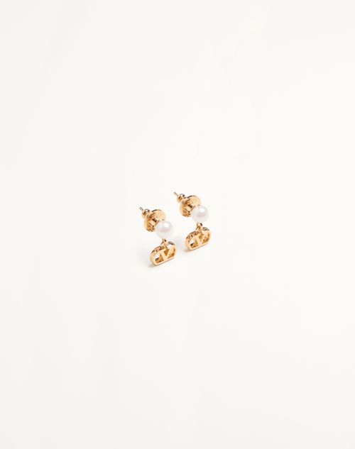 Valentino Garavani - Vlogo Signature Metal And Pearl Earrings - Gold/cream - Woman - Jewelry