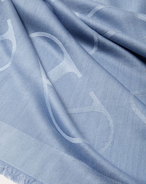 Valentino Garavani - Vlogo Signature Jacquard Shawl In Silk And Wool 140x140 Cm - Azure - Woman - Soft Accessories