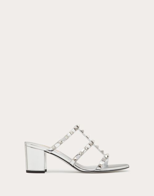 Valentino Garavani - Sandalia Rockstud Sin Talón, Con Efecto Espejado Y Con Tacón De 60 mm - Plata - Mujer - Sandalias