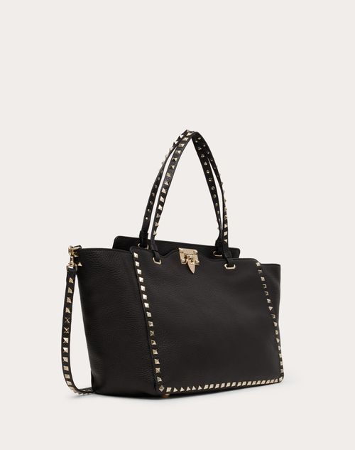 Medium Grainy Calfskin Rockstud Bag for Woman in Black