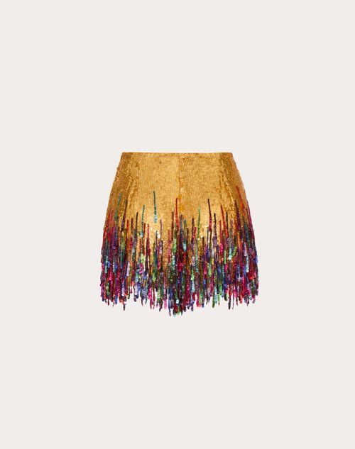 Valentino - Shorts De Organza Bordada - Dorado/multicolor - Mujer - Pantalones Largos Y Cortos