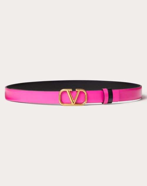 Valentino Garavani - Reversible Vlogo Signature Belt In Glossy Calfskin 20 Mm - Pink Pp/black - Woman - Belts