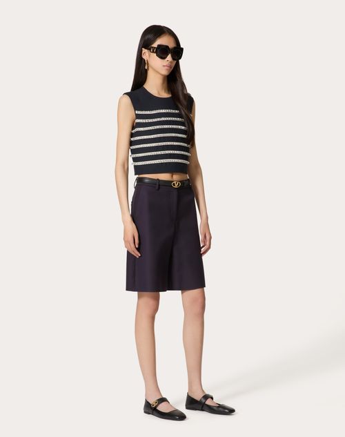 Valentino - Light Double Splittable Gabardine Bermuda Shorts - Navy - Woman - Pants And Shorts