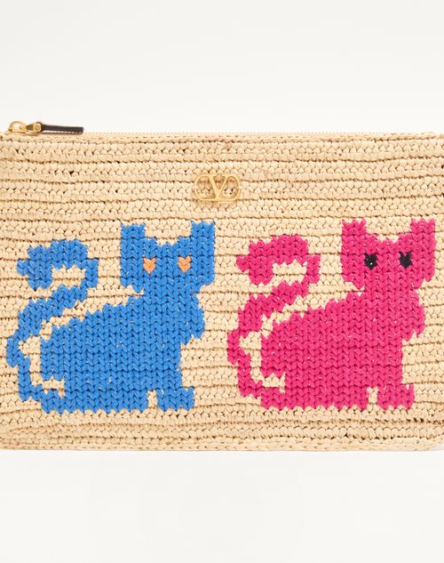Valentino Garavani - Raffiachat Raffia Clutch Mit Stickerei - Natur - Frau - Pochetten