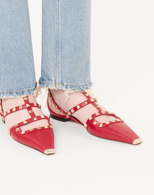 Valentino Garavani - Rockstud Kidskin Ballerinas - Red - Woman - Ballerinas