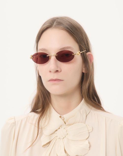 Valentino - Geometric Metal Eyewear - Gold/brown - Woman - Eyewear