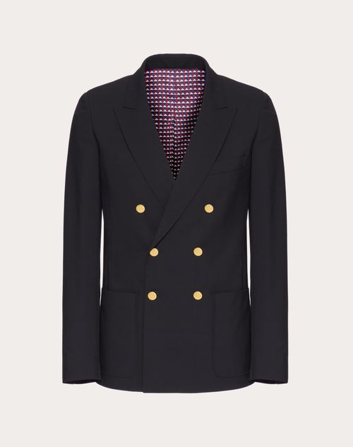 Valentino - Double-breasted Wool Mix Jacket - Navy - Man - Coats And Blazers