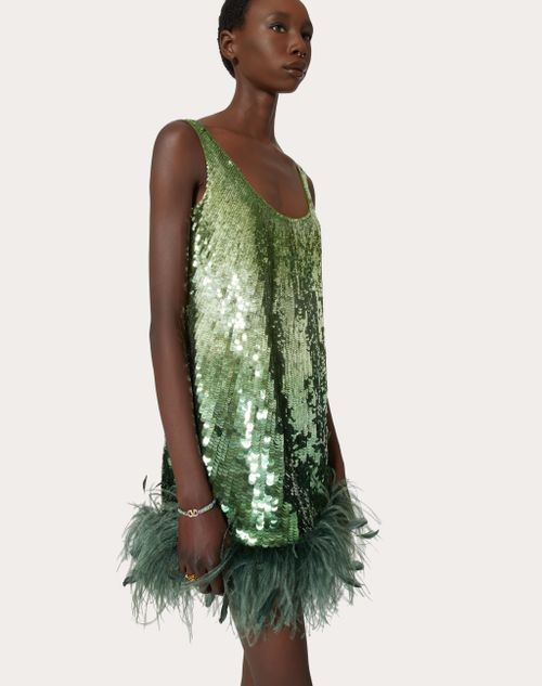Tulle Illusione Embroidered Dress for Woman in Green | Valentino US