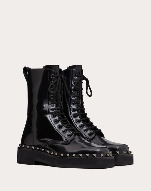 Valentino Garavani - Rockstud M-way Calfskin Combat Boot With Matching Studs 50mm - Black - Man - Fashion Formal - M Shoes