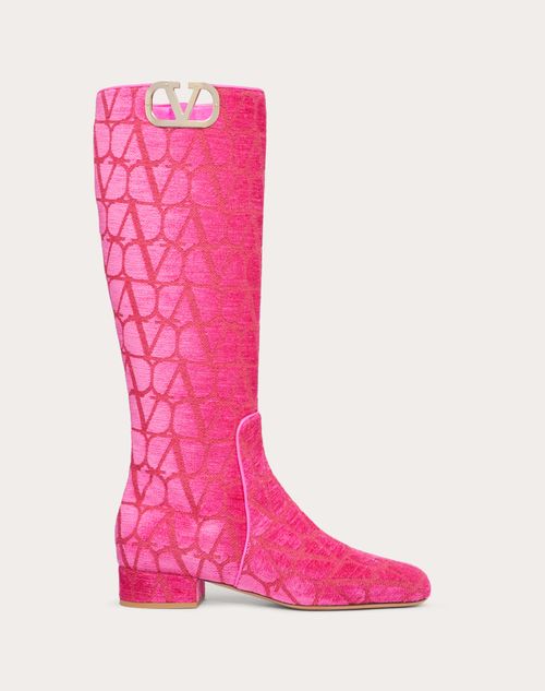Valentino Garavani - Vlogo Type Boot In Toile Iconographe 30mm - Pink Pp - Woman - Shoes