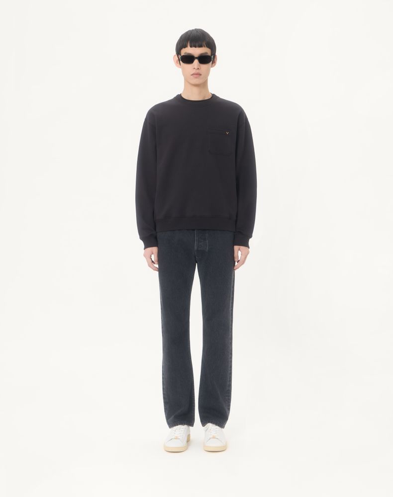 Valentino Cotton Sweatshirt With Vgold Man Black Xs