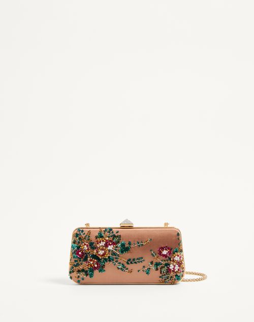 Valentino Garavani - Carry Secrets Satin Minaudiere With Floral Embroidery - Champagne/multicolour/crystal - Woman - Mini Bags