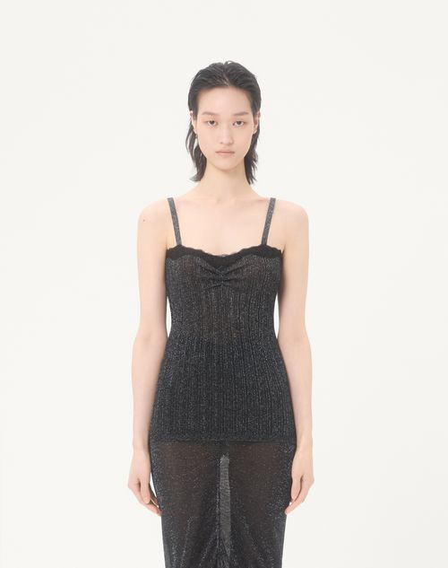 Valentino - Lurex Knit Top - Black/silver - Woman - Shirts And Tops